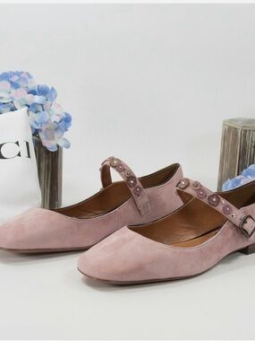 Coach Dusty Pink Suede Mary Jane Flats with Studded Strap